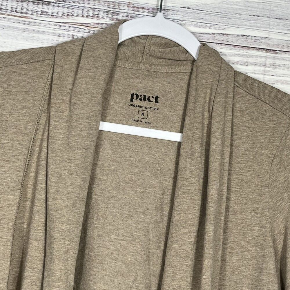 Pact Women’s M Beige Organic Cotton Knit Open Front Collared Cardigan Pockets
